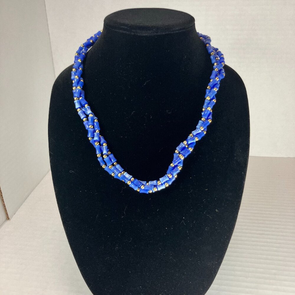 Large Blue Twisted Bead Necklace
